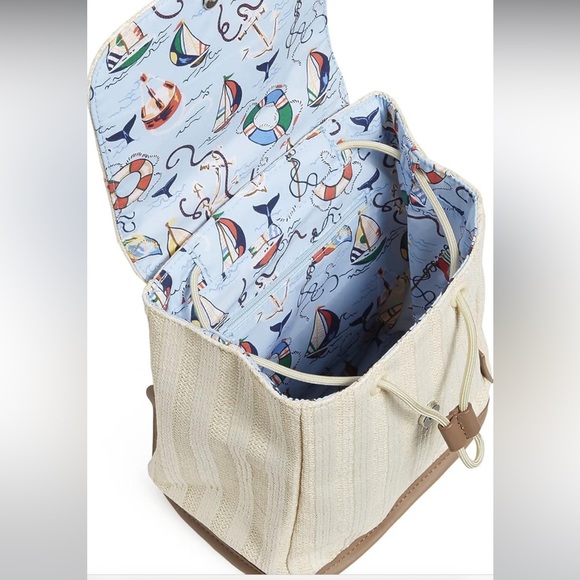 Vera Bradley Straw Mini Backpack Purse Regatta Anchor NWT Never Used - Picture 3 of 3